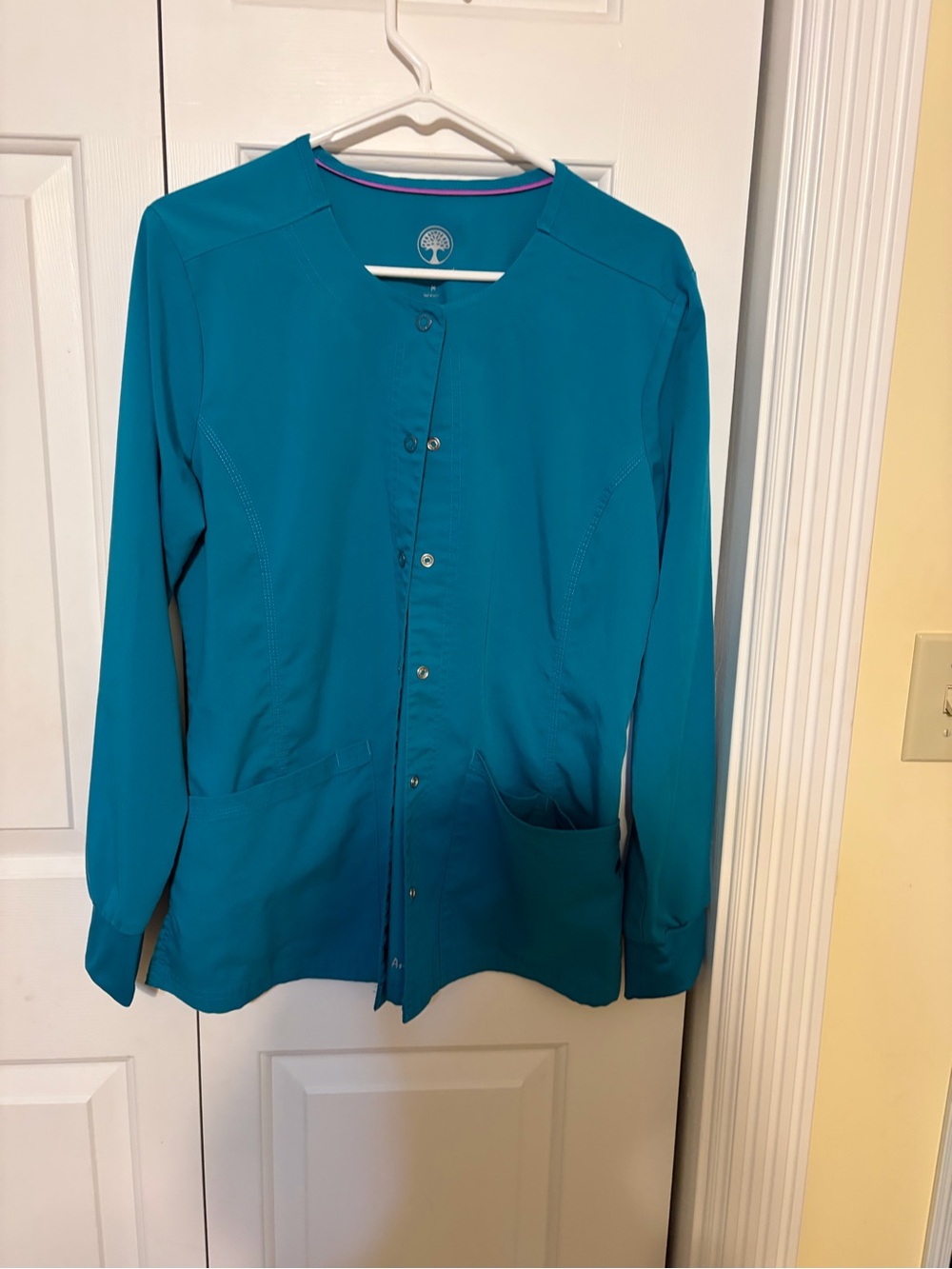 Healing Habds Teal Women's Scrub Jacket with snaps